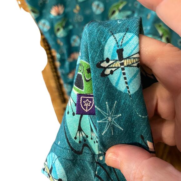 Princess Awesome Frog Pond Dress 32-34 Teal Lotus Frog Print Pockets plus size - Picture 6 of 9